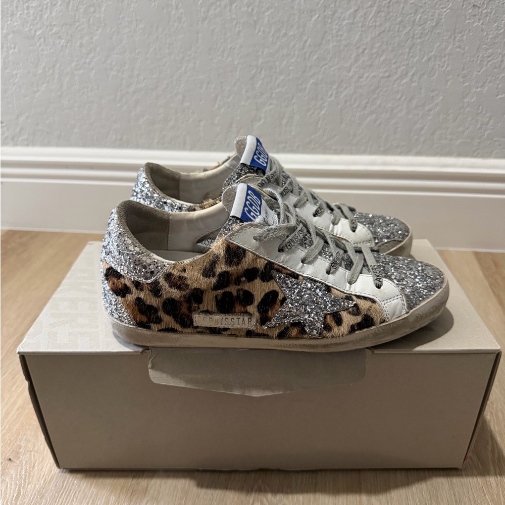 Golden Goose Super-Star Leopard & Silver Sneakers – Size 36 US 6